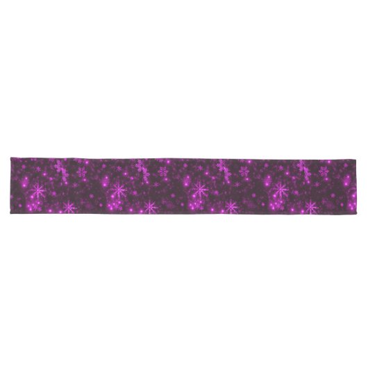 White Snowflakes Deep Paarse Bkgrd Table Runner Lange Tafelloper (Horizontaal)