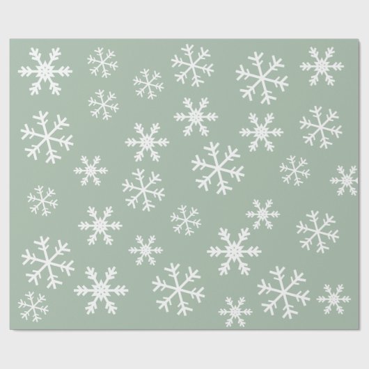 White Snowflakes Green op Background Kerstmis Cadeaupapier (Vlak)