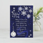 White Snowflakes Holiday Party Uitnodiging (Staand voorkant)