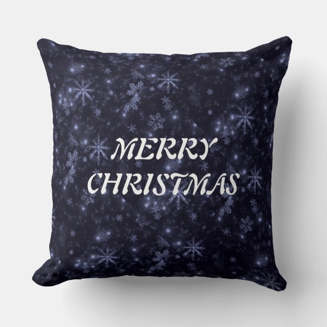 White Snowflakes Midnight Blue Backgd Sierkussen (Voorkant)