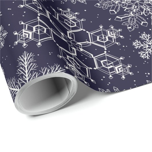 White Snowflakes on blue Cadeaupapier (Rol Hoek)