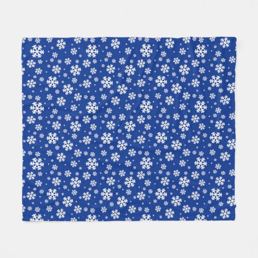 White Snowflakes on Dark Blue Winter Pattern Fleece Deken (Voorkant (Horizontaal))
