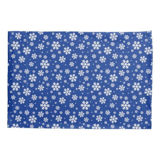 White Snowflakes on Dark Blue Winter Pattern Kussensloop (Achterkant)
