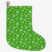 White Snowflakes on Green Winter Pattern Grote Kerstsok (Voorkant)