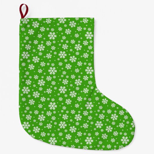 White Snowflakes on Green Winter Pattern Grote Kerstsok (Voorkant)