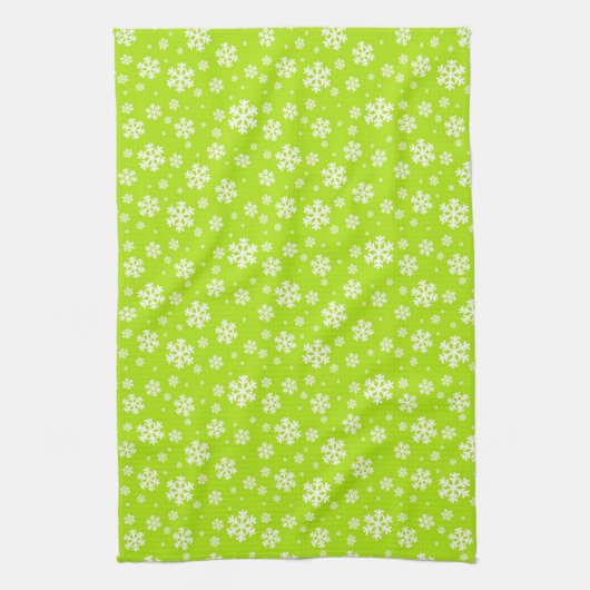White Snowflakes on Green Winter Pattern Theedoek (Verticaal)