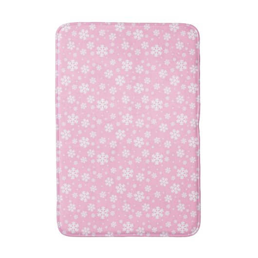 White Snowflakes on Light Pink Winter Pattern Badmat (Voorkant Verticaal)