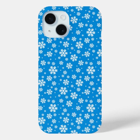 White Snowflakes on Mid Blue Winter Pattern Case-Mate iPhone Case (Achterkant)