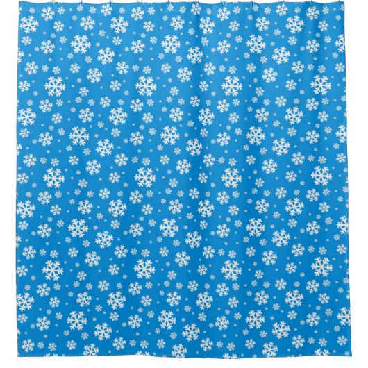 White Snowflakes on Mid Blue Winter Pattern Douchegordijn (Voorkant)