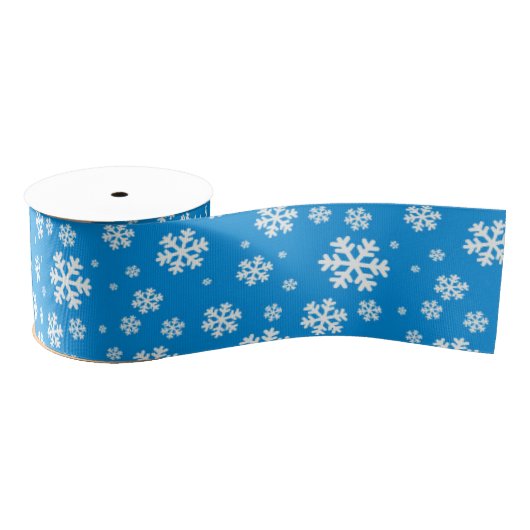 White Snowflakes on Mid Blue Winter Pattern Grosgrain Lint (Spoel)