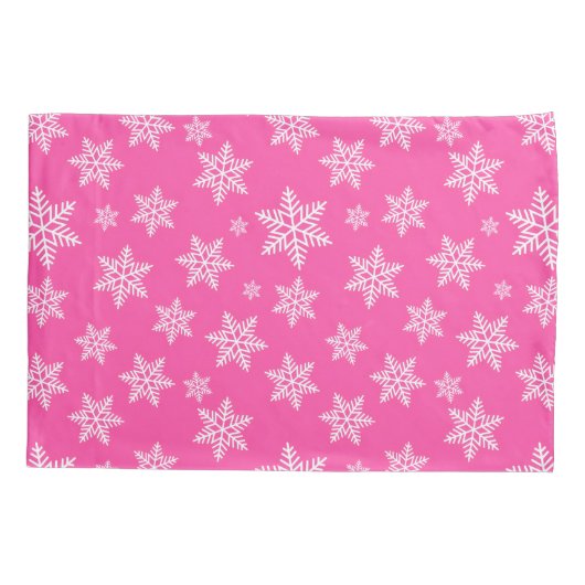 White Snowflakes on Pink Winter Pattern Kussensloop (Achterkant)