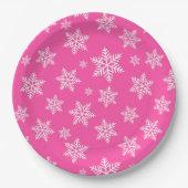 White Snowflakes on Pink Winter Pattern Papieren Bordje (Voorkant)