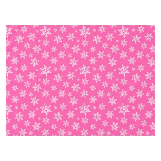 White Snowflakes on Pink Winter Pattern Tafelkleed (Voorkant (Horizontaal))