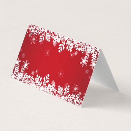 White snowflakes on red Merry Christmas Visitekaartjes (Achterkant)