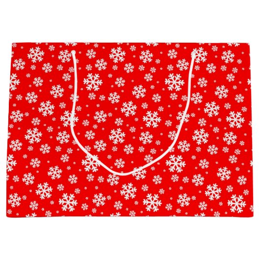 White Snowflakes on Red Winter Pattern Groot Cadeauzakje (Voorkant)