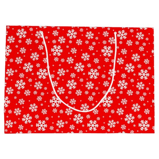 White Snowflakes on Red Winter Pattern Groot Cadeauzakje (Achterkant)