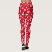 White Snowflakes on red Winter Pattern Leggings (Achterkant)