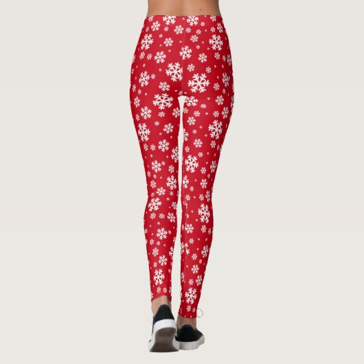 White Snowflakes on red Winter Pattern Leggings (Achterkant)