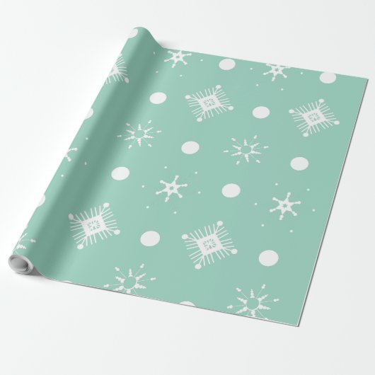 White Snowflakes Pattern Cadeaupapier (Uitgerold)
