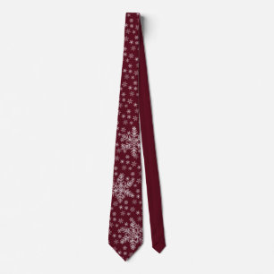 White Snowflakes Pattern on Dark Red Stropdas
