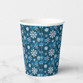 White Snowflakes Pattern On Winter Blue Background Papieren Bekers (Rechts)