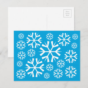 White Snowflakes Pattern op een blauwe achtergrond Briefkaart