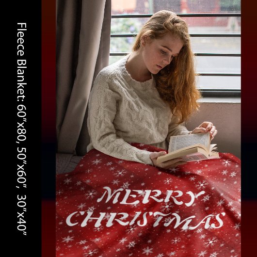 White Snowflakes Red Background Fleece Blanket