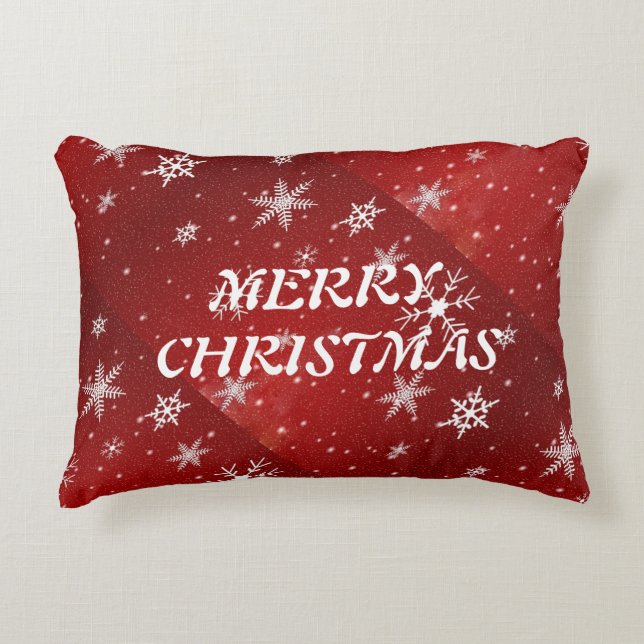 White Snowflakes Red Background Pillow Decoratief Kussen (Voorkant)