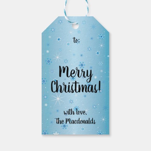 White Snowman Blue Snowflakes kerstcadeau Label Cadeaulabel (Achterkant)