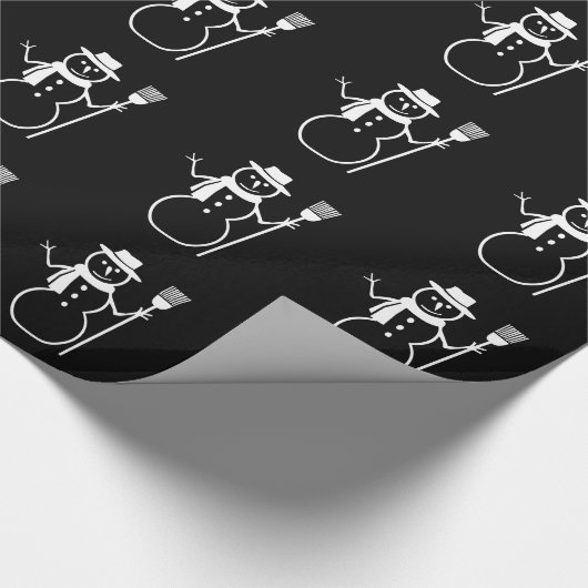 White Snowman Kerstfeestay Pattern Black Cadeaupapier (Hoek)