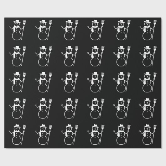 White Snowman Kerstfeestay Pattern Black Cadeaupapier (Vlak)