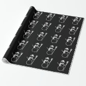 White Snowman Kerstfeestay Pattern Black Cadeaupapier (Uitgerold)