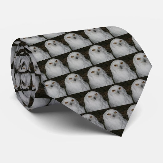 White Snowy Owl Pattern Stropdas (Opgerold)