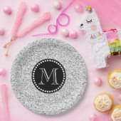 White Soft met Black Stippen Monogram Papieren Bordje (Feest)