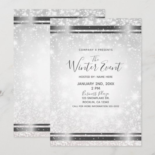 White Sparkle Elegant Winter Wonderland Event Kaart (Voorkant / Achterkant)