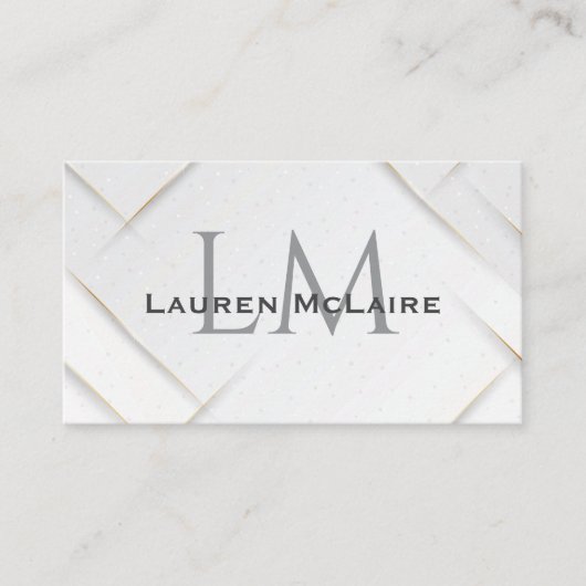 White Sparkle & Gold Accent Monogram Business Card Visitekaartje (Voorkant)