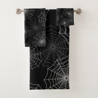 White Spider Web Cobweb Silk Pattern (zwart) Bad Handdoek