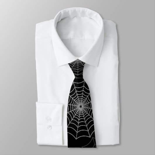 White Spider Web Cobweb Silk Pattern (zwart) Stropdas (Gebonden)