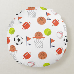 White Sports Balls Theme Collectie Pillow Rond Kussen