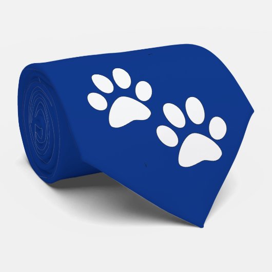 White Sports Mascot Paw Prints On Dark  Blue Stropdas (Opgerold)