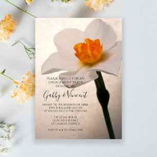 White Spring Daffodil Engagement Party Kaart