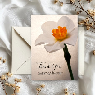 White Spring Daffodil Wedding Flat Dank je wel Notitiekaartje