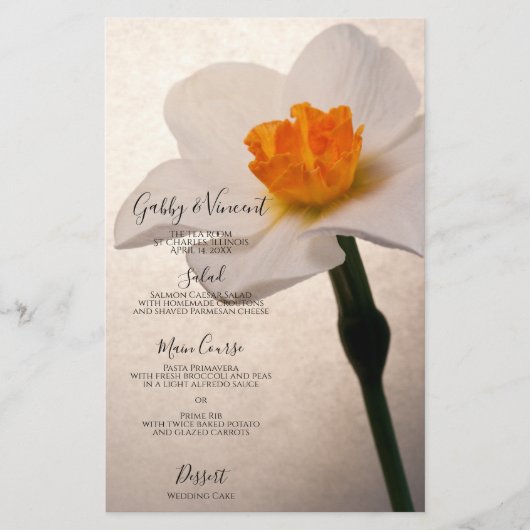 White Spring Daffodil Wedding Menu (Voorkant)