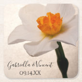 White Spring Daffodil Wedding Vierkante Kartonnen Onderzetter (Voorkant)