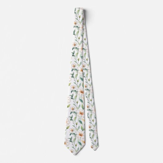 White Spring Flowers Floral Pattern Stropdas (Voorkant)