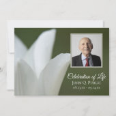 White Spring Tulip on Green Celebration of Life Kaart (Voorkant)