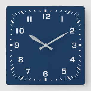 White Square Number Faceplate op Navy Blue Vierkante Klok