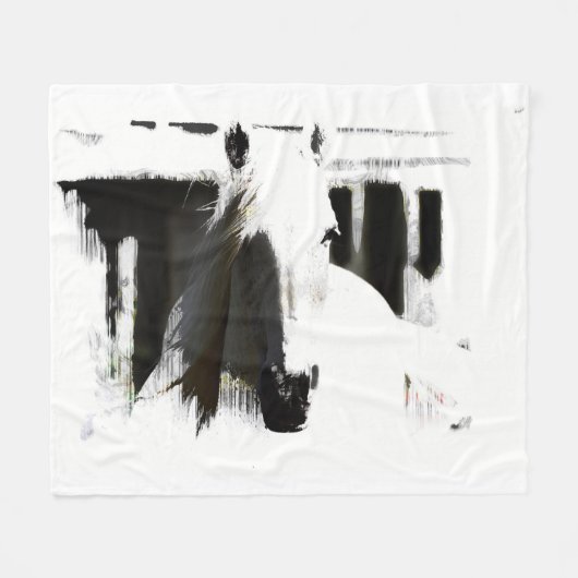 White Stallion Artwork Fleece Deken (Voorkant (Horizontaal))