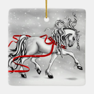 White Stallion Kerstdesign Keramisch Ornament