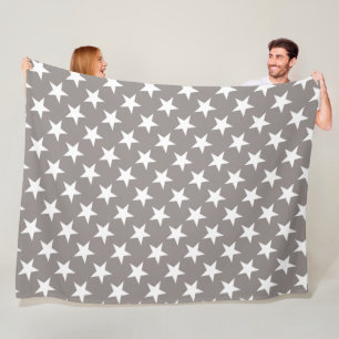 White Star Chic Beige Brown Stars Design Modern Fleece Deken